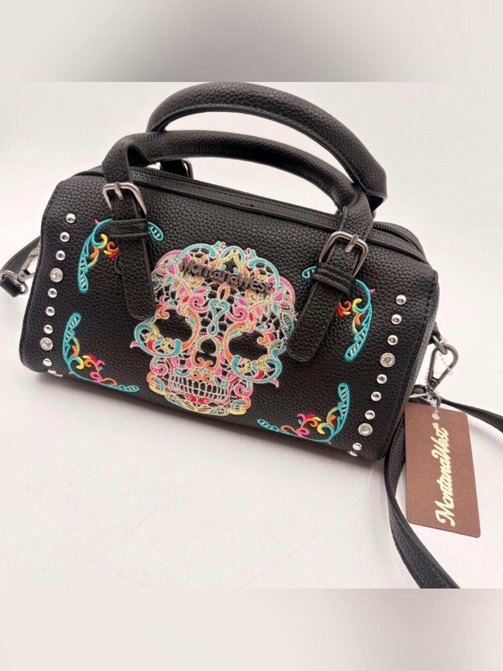 Montana West Sugar Skull
Crossbody Bag Black
Embroidered Studded Barrel
Satchel